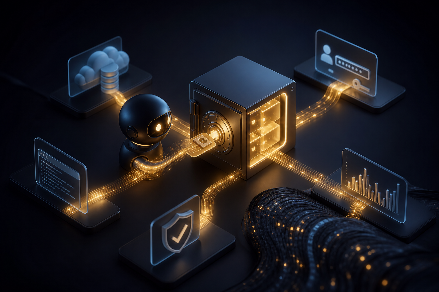 Editorial technology illustration for the article: AI Agents Do Not Need Your Whole Password Manager